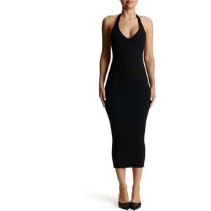 NWT NAKED WARDROBE  Halter Body-Con Midi Dress Black Size Large